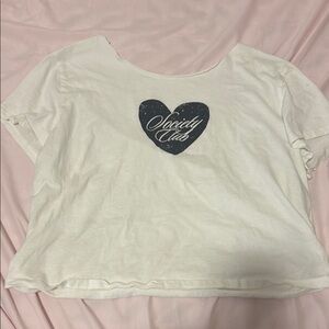 H&M White Crop Top with Black Heart Design